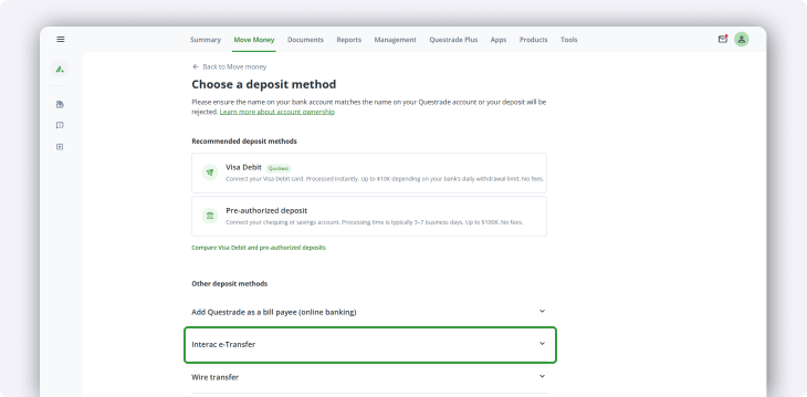 Interac deposit method