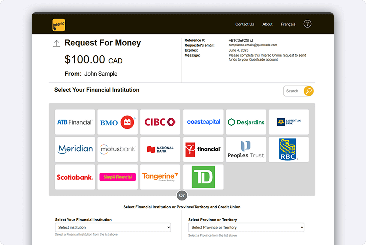 Interac Request For Money page