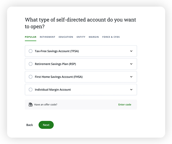 what type of self-directed account do you want to open