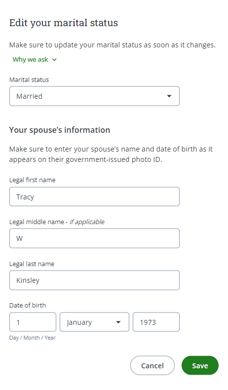 Updating marital status