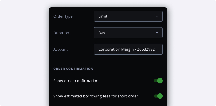 Order entry settings bottom