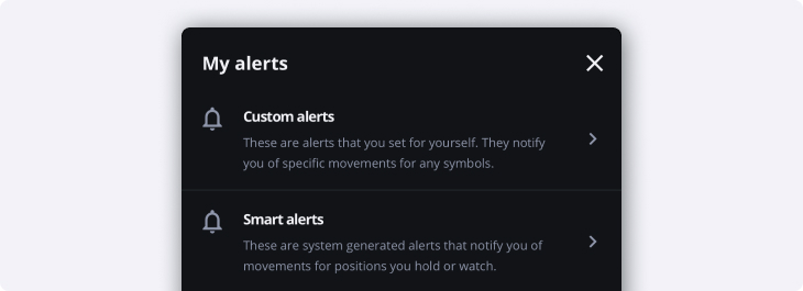 Smart or Custom Alerts bottom menu