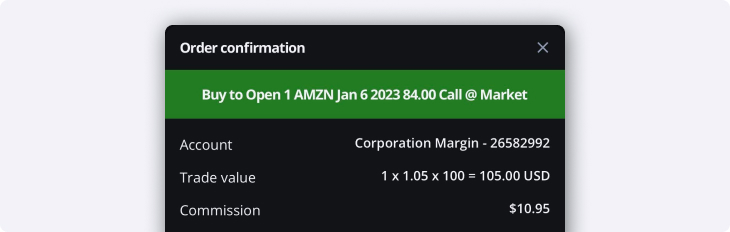 Options order confirmation