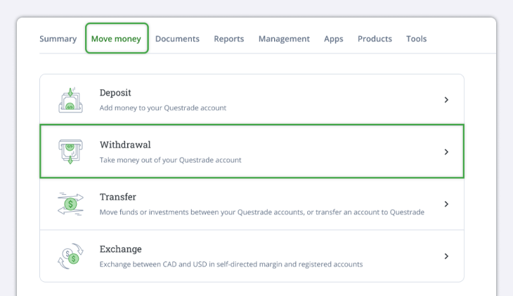 Accessing withdrawals