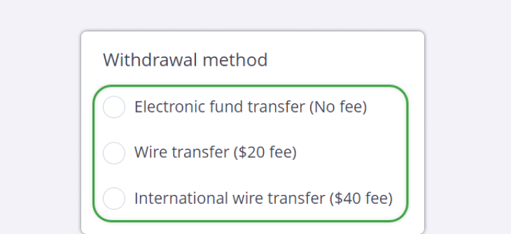 Choosing withdrawal method