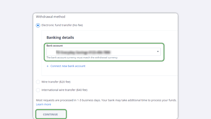 Continuing with withdrawal request