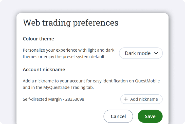 Questrade Trading Preferences
