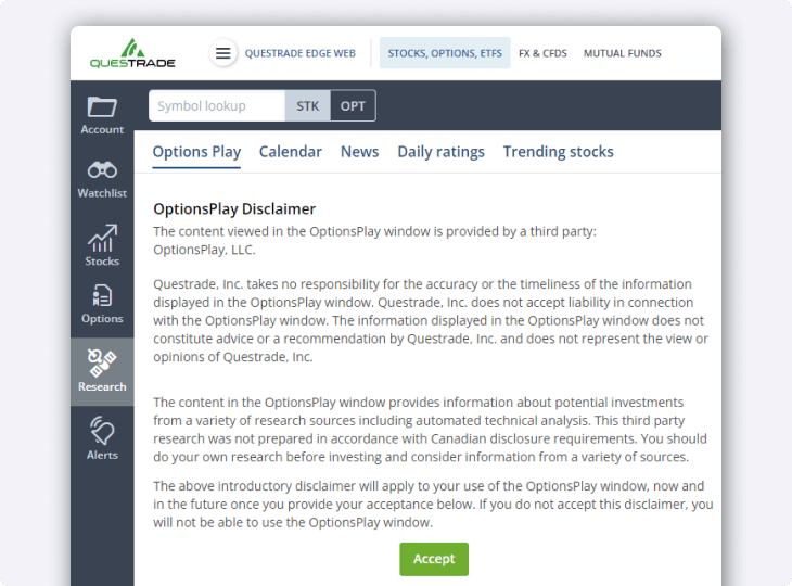 Edge Web full OptionsPlay disclaimer