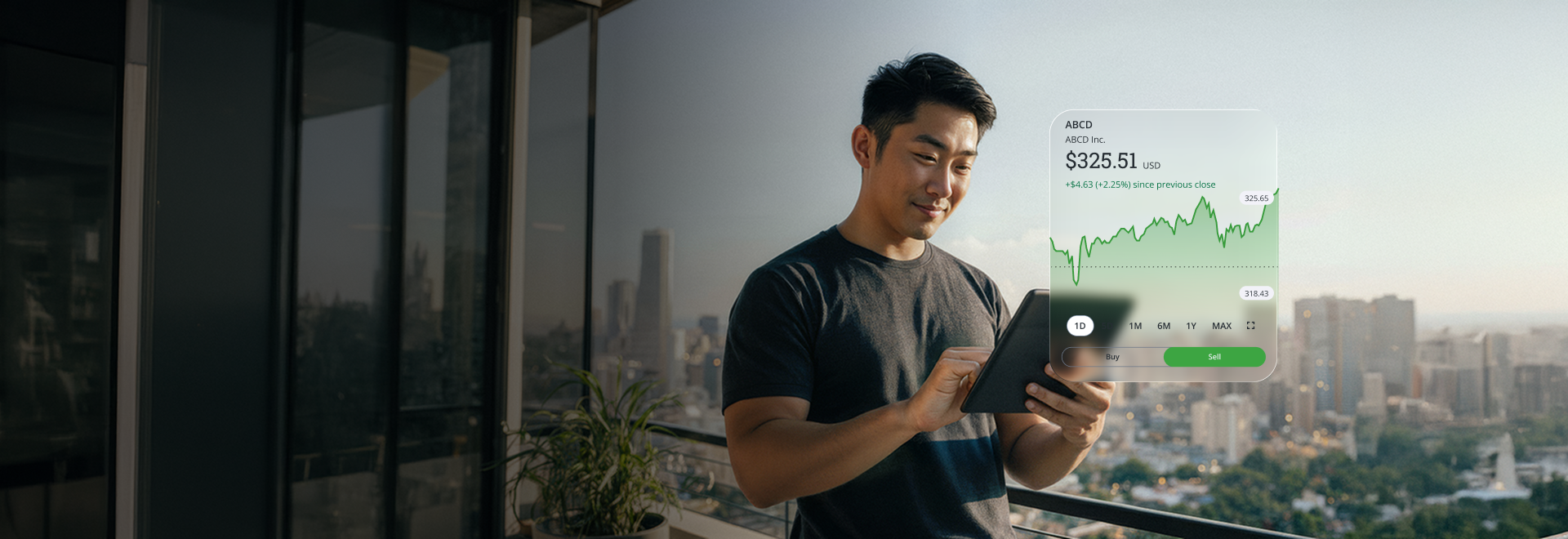 The Questrade trading platform interface showing stock charts on desktop and mobile screens.