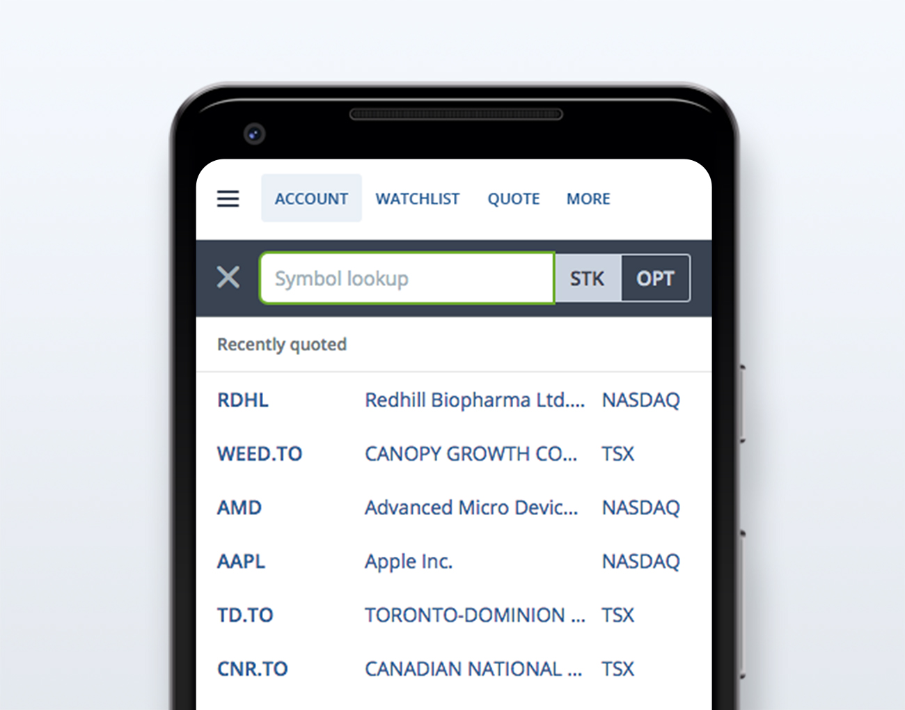 Écran de recherche de symboles