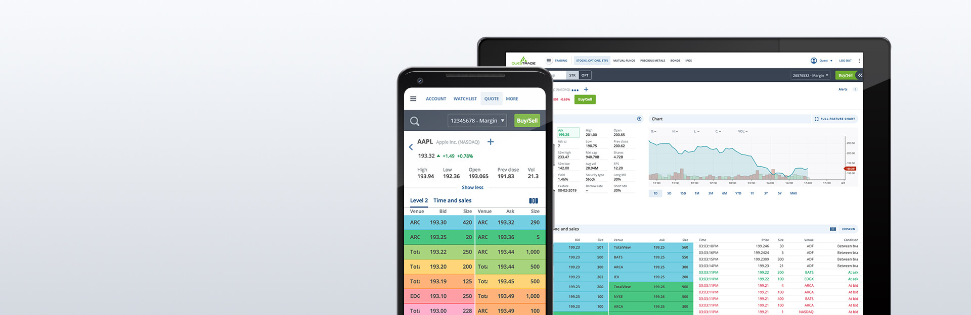 Application de négociation de Questrade pour appareils mobiles et tablettes électroniques